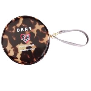 DKNY Wristlet Round Faux Turtle Shell "Save The Turtles" Brown&Tan